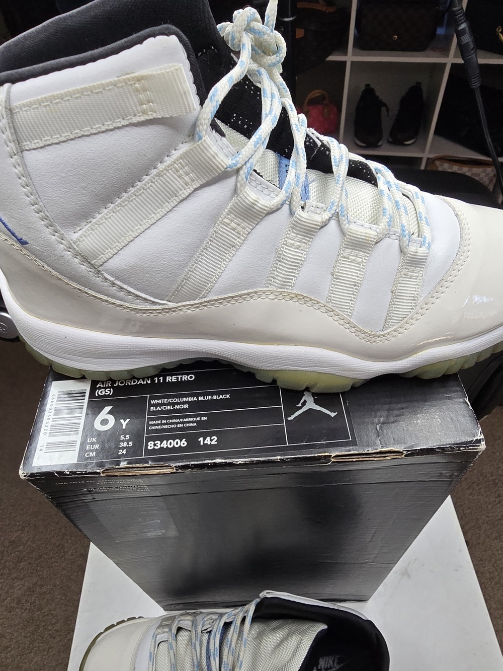 Jordan Kids White and Columbia Blue High-Top Sneakers